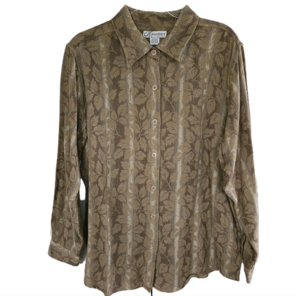 Vintage dressbarn Fairy Goblincore Button Up Beige Tapestry Top Size 1X Leaves